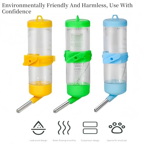 3 PCS 8.45 oz Hamster Water Bottles, No Drip Hanging Small Animal Drinking Bottles,Cage Water Bottles for Hedgehog/Squirrel/Hamster/Gerbil/Guinea Pig/Rabbit