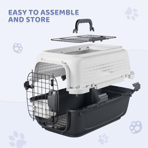 Magshion 22 Inch Hard-Sided Dog Cat Carrier, Grey | Top&Front Door Access, Plastic Dog Kennel for Traveling, Durable Handle, Ventilation, Detachable Pet Bowl, For Pet Up 26 lbs - size: 22.0"L x 14.5"W x 15.0"H