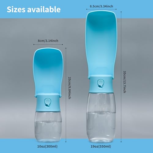 Portable Dog Water Bottle 19oz Blue | Foldable pet water dispenser, food grade plastic, ease to use for outdoor walking, hiking, travel - color: Transparent Blue, size: 19OZ