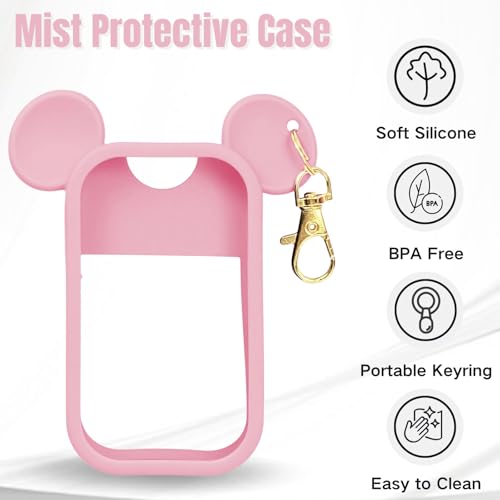 Mouse Design Silicone Case Compatible with Touchland Hand Sanitizer Spray 1 fl oz, Silicone Protective Case Holder with Keychain for Power Mist and Glow Mist, Pink - color: Pink