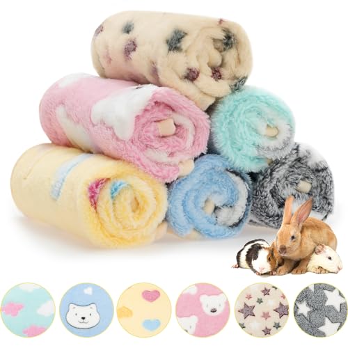 Guinea Pig Bedding Blankets, 6 Pack Soft Fleece Pet Cage Liner | Small Animal Cage Accessories for Rat Hedgehog Chinchilla Hamster Rabbit Bunny, Washable Sleep Mat Bedding Accessories - size: 16 inches*24 inches