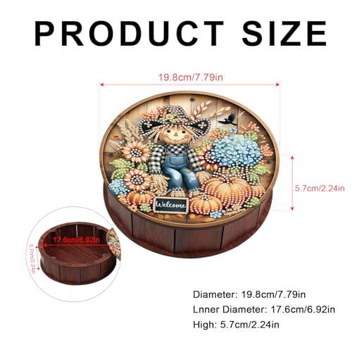 JISHSHAY Thanksgiving Diamond Art Storage Box Scarecrow Diamond Painting Wooden Snack Box Pumpkin Gem Painting Candy Box Gem Art Organizer Case Mosaic Kits for Adults Storage Containers with Lid - color: Scarecrow