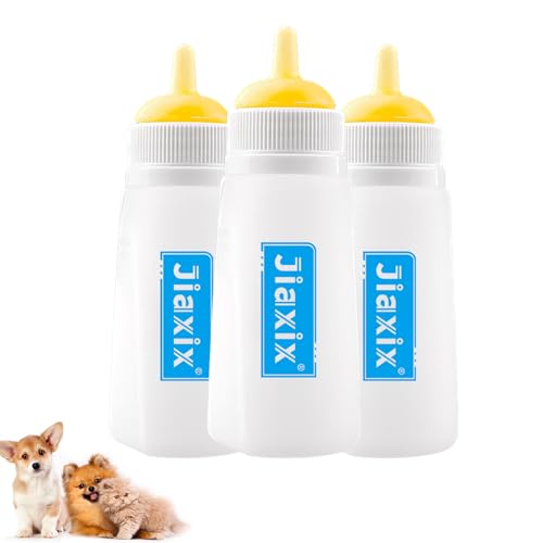 3 Pack Kitten Silicone Bottle Feeding Kit,Nipple & Feeding Kit for Kittens, Reusable Newborn Kitten Supplies, Suitable for Feeding Kitten, Puppy, Rabbit,Hamster (Yellow, Large) - color: Yellow, size: Large