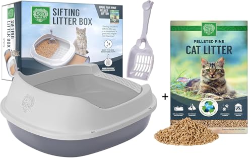 Small Pet Select- Sifting Cat Litter Box and Free 8lb Pine Pellets Combo, with 5 Free Pee Pads and Free Litter Scoop, Premium System for Cats, Tidy and Easy to Clean - size: Sifting Litter Box and 8LB Pine Pelleted Litter