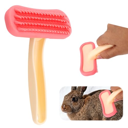 Rabbits Bunny Brush, 13.5x9cm/5.31x3.54in Durable Soft Silicone Rabbit Grooming Bunny Brush Practical Small Animal Massage Comb Suitable for Cats, Puppy Dogs, Kittens & Pets - color: pink