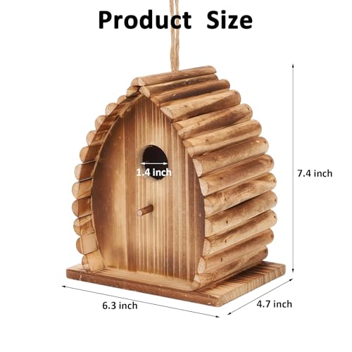 Bird House for Outside Hanging Natural Wooden Birdhouse | 6.3 * 4.7 * 7.4 inch Hanging Bird House for Bluebird Humming Finch Cardinal Wren