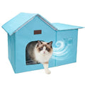 PatiencET Large Cat Cooling House for 2 Small Cats, Indoor Cooling Cat House for Summer, Blue Cat Hideaway Bed with Side Ice Packs, Insulated Foil Lining - size: Large