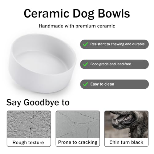 MateeyLife Ceramic Dog and Cat Bowls with Stand, 2-Pack Food and Water Bowl Set - Non-Slip Pet Bowls for Small & Medium Size Dogs，28.7OZ(White) - color: White, size: M-3Cup