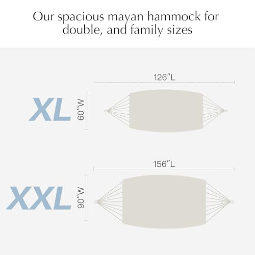 Family Handwoven Rope Mayan Hammock, 600 lbs Capacity, Extra Large | 2 Person, Portable Carrying Bag, Easy-Used Tree Straps, Carabiners, Soft Fabric, for Backyard, Patio (Nature, XX-Large) - color: Nature, size: XX-Large