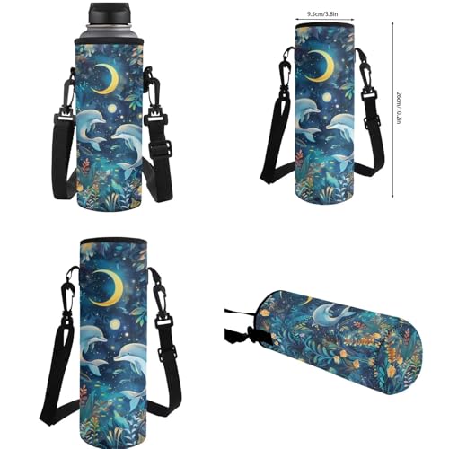 Gold Moon Dolphin Backpacks for School Girls with Lunch Box Container for Kids 8th Grade Kawaii Pencil Box and Insulted Water Bottle Holder 4 Pcs Set Bookbag with Compartment for School - color: Gold Moon Dolphin