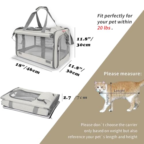 GAPZER Pet Carrier for Large Cat Soft-Sided Animal Traveling Bag up to 20lb | Privacy Protection Big Kitten Car Travel Cloth Carry Bag up to 20 lbs, Small Animal Portable Mesh Kennel Cage for Vet Visits - color: Beige