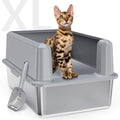 WoofiGo Enclosed Stainless Steel Cat Litter Box with Lid, XL Extra Large Litter Box for Big Cats, Metal Litter Pan High Sided, Never Absorbs Odors, Anti-Urine Leakage, Include Scoop (SH-Light Gray) - color: SH-Light Gray