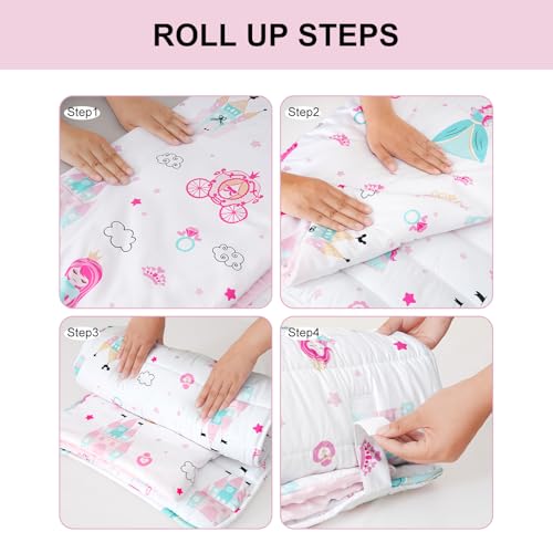 david's kids Toddler Nap Mat with Removable Pillow and Minky Fleece Blanket, 55"x23",Ultra Soft Slumber Bags for Girls, Perfect for Preschool, Daycare, Kids Sleeping Bags with Rollup Design, Princess - color: Princess