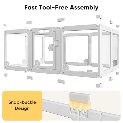 24“ Acrylic Clear Dog Play Pen Indoors 10 Panels, Puppy Playpen with Door for Small Dogs Puppies, Transparent Plastic Pet Playpen Cage Fence Crate Kennel for Cat Kitten Rabbit Bunny Ferret etc | 360° Visibility, Modern Look, Easy Wipe-Clean Surface, Scrat