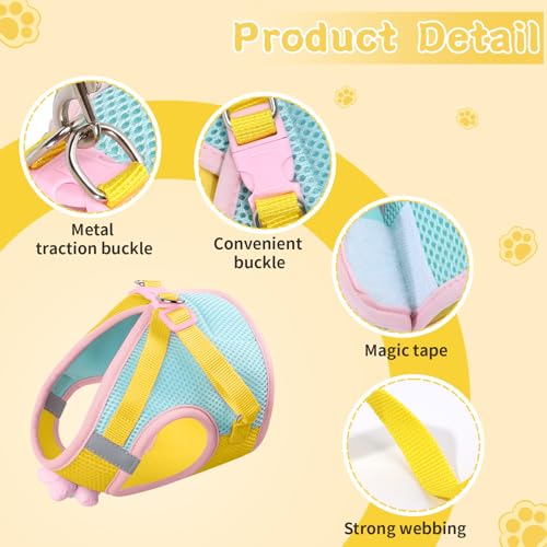 Cat Harness and Leash Set, Escape Proof Soft Vest Walk Yellow Small | Adjustable, Easy Wear, Breathable Comfy Mesh, Reflective Strips, Sturdy Clip Buckle Flower Harness for Cats Kitty Puppy Bunny - color: Lemon yellow, size: Small