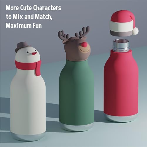 Bestie Replacement Head, Detachable Soft Silicone Character Topper, Straw | Fits the 16 oz Insulated Bottle, Easy to Swap & Clean, BPA Free - color: Reindeer Replacement Head