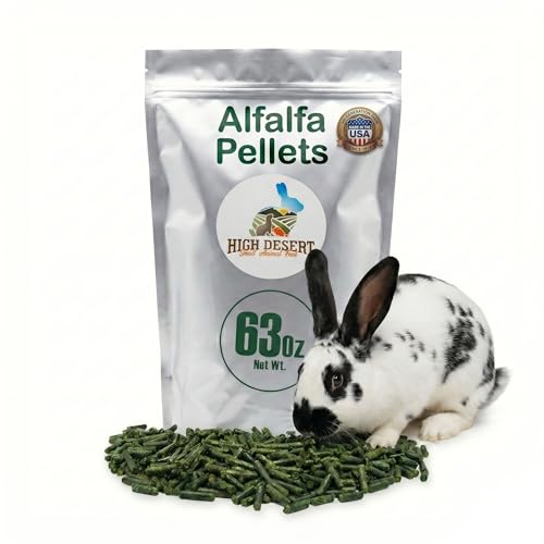 High Desert Delight Alfalfa Pellets for Young Rabbits, Guinea Pigs, 63 oz | Protein Rich Compressed Fiber Formula, Ideal For Growing Kits, Great Calcium Source, Hand Packed Fresh in the USA, Low Dust - size: 3.94 Pound (Pack of 1)