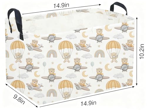Sanjiaofeng Rectangular Kids Basket Bear Storage Bins,Cute Storage Basket with Handles.Clothers,Books,Kid's Gifts Bins. (Airplane Bear) - color: Airplane Bear