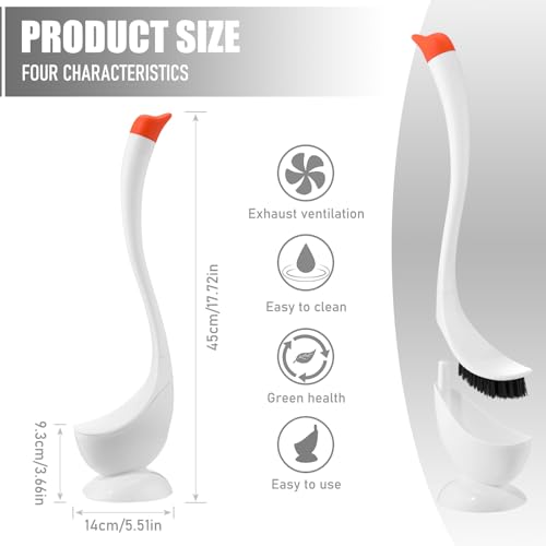 Honeydak Funny Swan Duck Toilet Bowl Brush and Holder Cute Toilet Brush Cleaner Scrubber Set Novelty Animal Girly Unique Creative Bathroom Decor with Plastic Long Handle for Deep Cleaning(White,Swan) - color: White, style: Swan