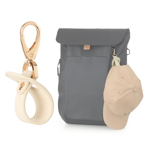 Hat Clip for Travel, Cap Holder Strap for Bags | Faux leather tab, zinc alloy clasp, fits baseball snapback and ponytail caps, mouse ear holder, hands free travel - color: Ivory