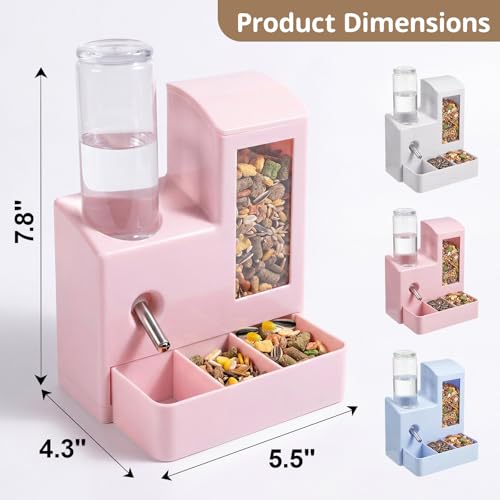 2 in 1 Hamster Water Bottle, No Drip 120ml Hamster Water Bottle, Gravity Hamster Food Bowl with Snack Bowl, Hamster Cage Accessories for Cage for Guinea Pigs