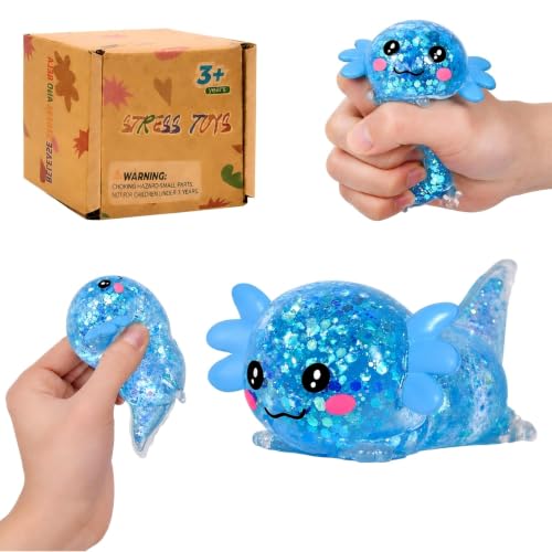 Axolotl Squishy Toy, Soft Slow Rising Sensory Fidget Toy, Cute Stretchy Axolotl Squeeze Toy, Stress Relief Desk Toy Gift for Kids and Adults(Blue) - color: Blue