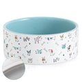 Ceramic Dog Bowls - Large, 64 Fl Oz Heavy Duty, Adorable Dog Patterns (Large, Blue) - color: Blue Patterned, size: Large-8 inch