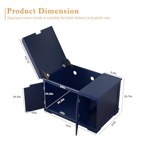 PUPETPO Cat Litter Box Enclosure Furniture, Hidden Litter Box Cabinet with Flip Top, 31.5" Indoor Cat House Washroom for Kitty, Medium and Large Cat, Blue - color: Blue