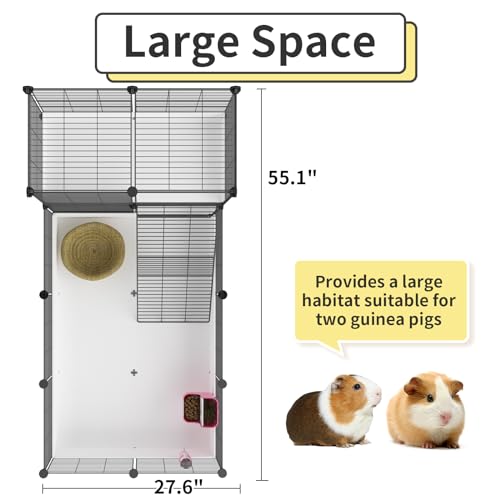 Oneluck Guinea Pig Cage,Indoor Habitat Cage with Waterproof Plastic Bottom,Playpen for Small Pet Bunny, Turtle, Hamste, Loft and Partition - color: Loft & Partition cage