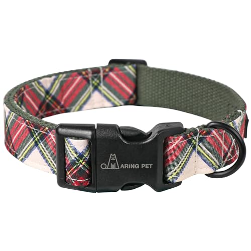 ARING PET Christmas Dog Collar, Cute Red Green Plaid Cotton Lightweight Pet Puppy Collars for Small Medium Large Dogs-XS - color: Christmas-Plaid, size: X-Small
