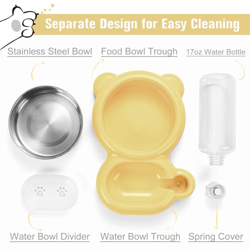 Dog Bowls, Cat Food and Water Bowl Set with Water Dispenser and Stainless Steel Bowl for Cats and Small Dogs - Yellow - color: Yellow