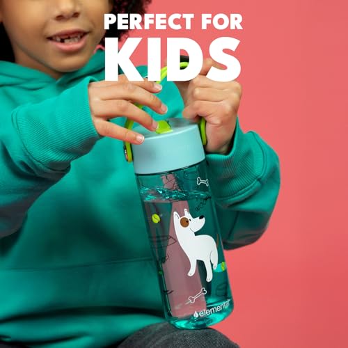 Elemental Water Bottles for Kids - Splash Kids Water Bottle for School with Fun Charm Handle - BPA Free Tritan Plastic Bottle with Straw Leak Proof When Spout is Closed - 18oz - Pup Pal - color: Pup Pal