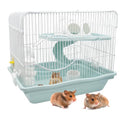 2-Tier Portable Hamster Cage and Habitats,Travel Metal Mouse Cages with Free Water Bottle,Houses and Exercise Wheel for Any Breed of Hamster and Small Animal (14.6x11.0x11.8inch Light Blue) - color: 【Light Blue】