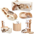 5 Pcs Hamster Cage Accessories, Wood Hamster Play Wooden Platform Water Bottle with Stand Climbing Set for Rat Mice Small Animals Pets Habitats Woodland Decor(Peek House) - style: Peek House