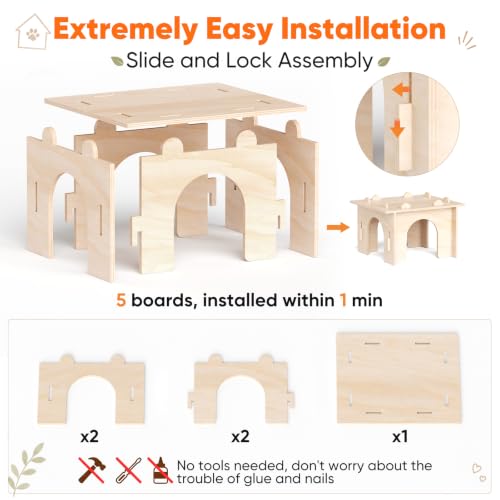 Guinea Pig Hideout, Large Wooden Guinea Pig House Hut, Bunny House | 8mm Premium Thickened Boards, Spacious Room & Multi-Opening for Better Ventilation, Tool-Free Assembly, Sturdy Construction - size: Style 1: 11.8 x 11 inches