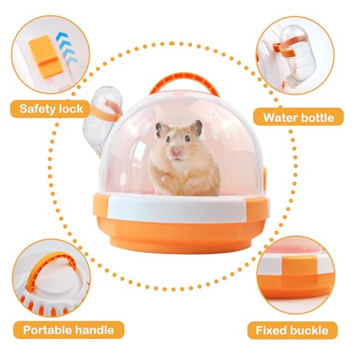 Hamster Carrier Cage with Water Bottle,Portable Dwarf Hamster Travel Carrier Plastic Guinea Pig Carrier Small Animal Breathable Outdoor Cage for Hamsters Chinchillas Hedgehog (Orange) - color: 【Orange】