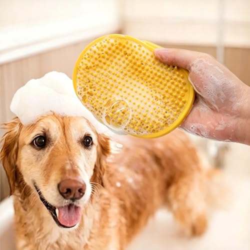 1pc Pet Bathing Brush & Massage Gloves With Adjustable Circular Handle, Non-Slip Grip, Soft Silicone Bristles for Dog & Cat Grooming, Shampooing, Massaging, Yellow - color: Yellow