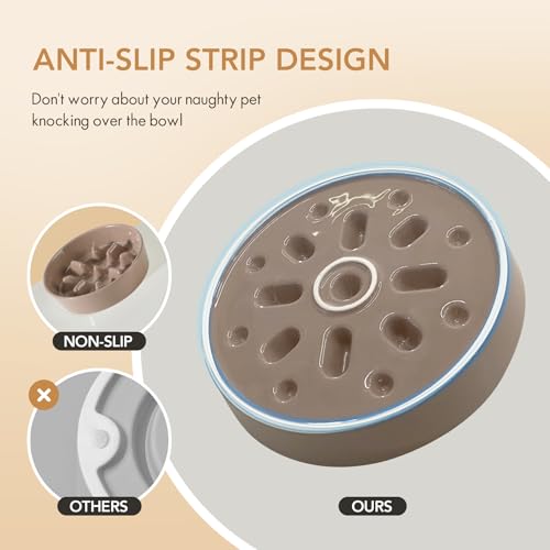 Havniva Elevated Slow Feeder Dog Bowls, Ceramic Dog Bowl Slow Feeder Set | 1.2 Cups Raised Slow Feeder Dog Bowl for Small Breed, 6.1” Dog Water Bowl with Wooden Stand, Puzzle Dog Food Bowl, Non-slip - color: Brown Coffee