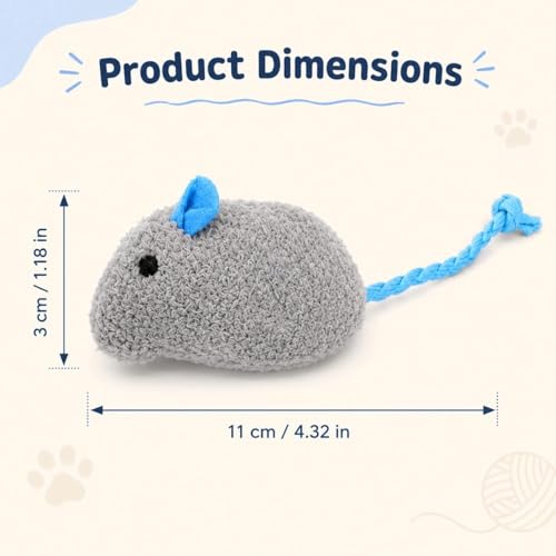 LUOZZY 5pcs Plush Mouse Cat Toys Gray Mice with Blue Tails for Kittens | Soft Mouse Shapes with Blue Tails Encourage Pouncing and Batting, Five-Piece Set for Indoor Cats, Kittens, and Play Areas