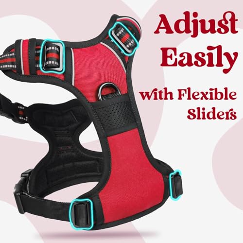 rabbitgoo Dog Harness Small Sized, Updated Easy On & Off with 3 Buckles | No Pull No Choke, Walking with 2 Clips and Handle, Adjustable Soft Reflective, Red, Small - color: Red, size: Small