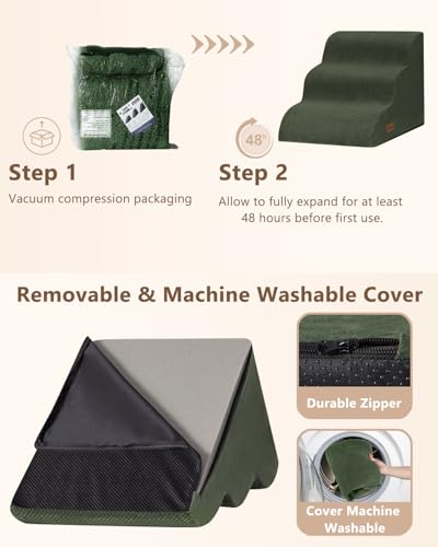 Aodisman Dog Stairs for Small Dogs,3 Step Dog Ramp for Couch,Non-Slip Steps | Pet stairs help small dogs, old cats, and puppies reach couches and chairs easily, durable indoor dog steps,15.4" H, Green - color: Green