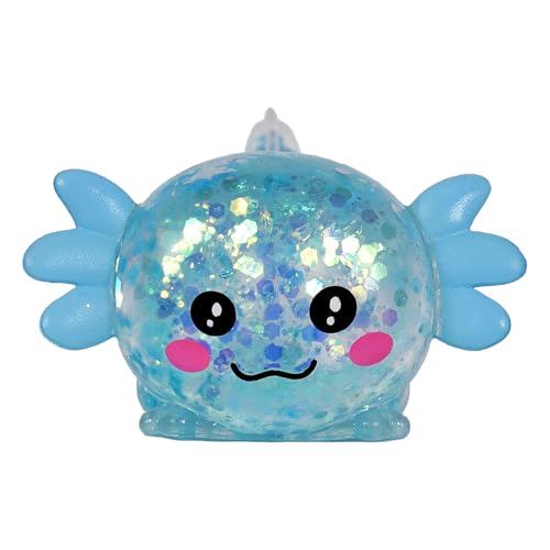 3.94 in Blue Glitter Crawling Axolotl Squishy Slow Rising | Soft TPR, Floating Glitter, squeeze toy, busy hands, stress relief, focus support, home, class, travel, kids and adults - color: Blue