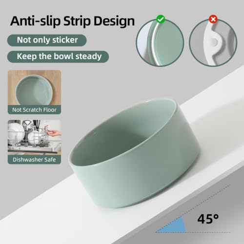 Havniva Raised Cat Bowl 6.1” Elevated Ceramic Cat Food and Water Bowl | Cat Bowls Elevated, Whisker Friendly Cat Bowl, Non-Slip Wood Stand, Food-Grade Ceramic, Wide Opening, Dishwasher Safe - color: Light Green, size: 6.1inch - Bowl+Stand