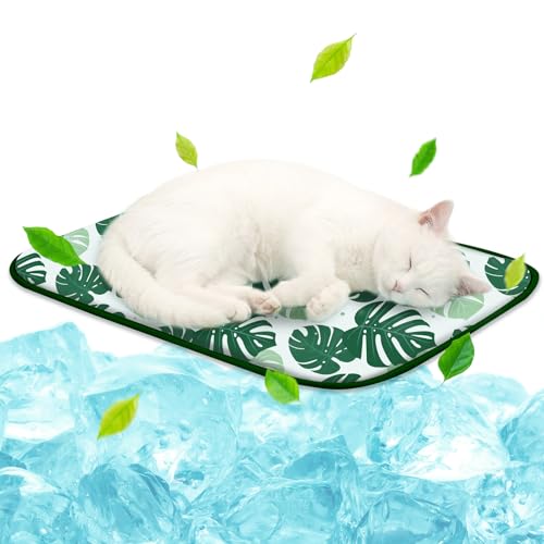 NWK Pet Cooling Mat Q-Max>0.345 Fabric for Dogs & Cats (Green Leaf, Small) | Cooling Surface Absorb Heat, Soft Thick fill, Machine Washable, Breathable Mesh Bottom, No Water Needed, 20’’ X 16’’ X 0.3’’ - color: Green Leaf, size: Small (20'' X 16'' X 0.3''
