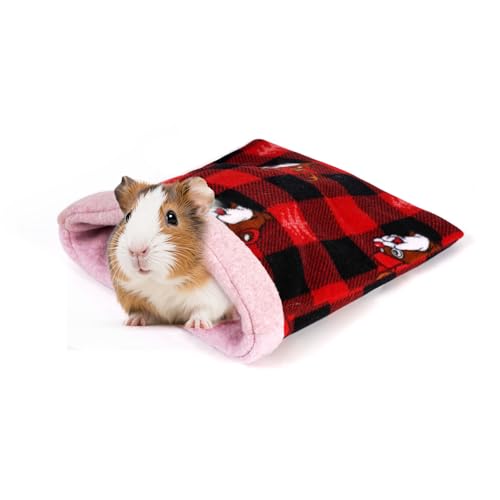 NAPLORD Small Pet Fleece Set,Guinea Pig Snuggle Sack, Tunnel,Fleece Forest Hideout,Square and Round Potty Pads for Guinea Pigs and More - color: Red, size: 1 piece Snuggle Sack