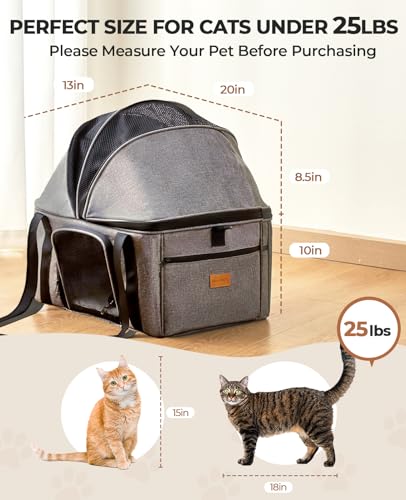 Top-Expandable Cat Carrier with Semi-Open Canopy, Up to 25 lbs | for Medium Large Pet, Upgraded Small Dog Car Seat, Pet Travel Bag for Trips - size: Large