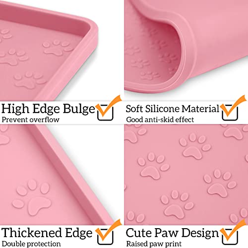 Ptlom Pet Placemat for Dog and Cat, Waterproof Non-Slip Silicone Feeding Bowl Mat Prevent Food and Water Overflow, Puppy Dish Feeder Fountain Trays Suitable for Medium and Small Pets, Pink - color: Pink, size: 11.8"L x 11.8"W