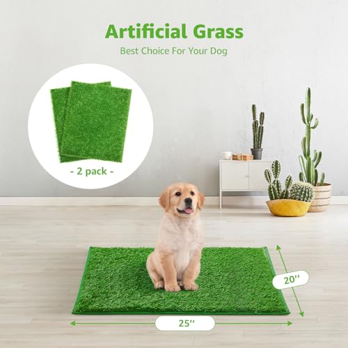 Artificial Dog Grass Pad 2 Pack，20"x 25" Replacement Fake Grass Turf Mat | Easy to Clean, with Drainage, Reusable, Realistic, Fake Grass Mat, for Apartment, Balcony, Outddor Use - size: 20"x25" Hemmed Edge