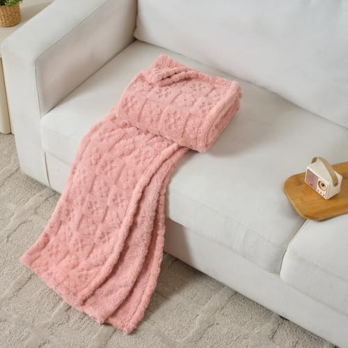 Pink Floral Plush Throw Blanket 50 x 60 Inch, Soft Fuzzy Fleece, Cozy Decorative Blanket for Couch, Sofa, Bed and Bedroom - color: Floral-pink, size: throw(50x60)