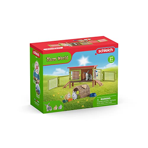 schleich Farm World - 17PC Rabbit Hutch Playset with Animal Figures - Realistic Rabbit Play Set with Mother and Baby Bunny Figurines for Girls, Boys - Imaginative Play Animal Toys for Kids 3+ | 42420 | Farm Animal Figurine, Realistic Animal Toys, Barn Toy